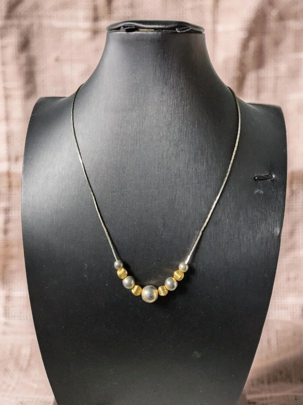 vintage gold and silver tone round metal bead piama style chain necklace